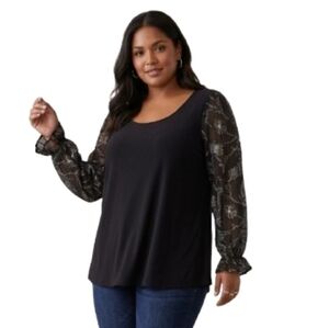 PerSeption Romantic Floral Sheer Sleeve Top